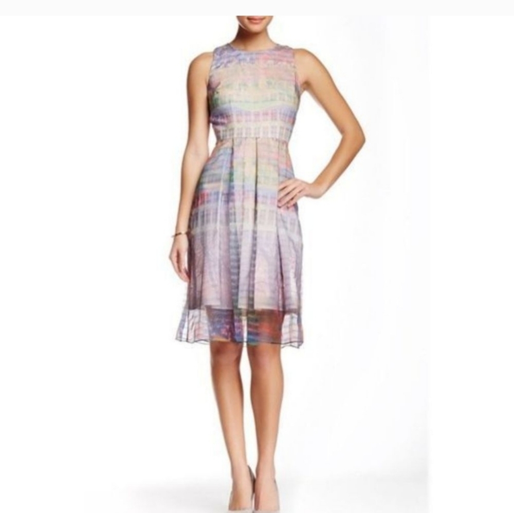 Cynthia Steffe flare cityscape Knee Length Sleeveless Dress Multicolor Pleated 6